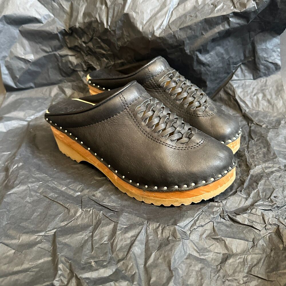 Troentorp Black Ideal Wright Woven Clogs 39